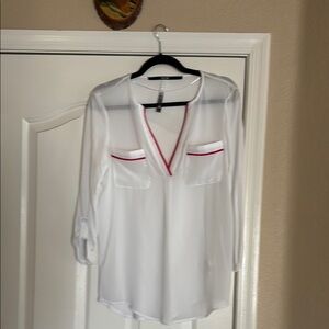 Women's White Blouse with Red Accents